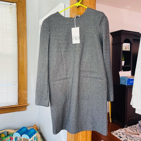 Zara Gray Marled Long Sleeve Shift Work Dress Shoulder Pads NWT size small - Picture 3 of 7